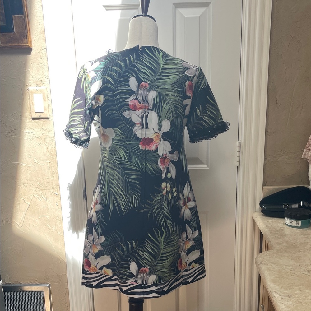 Tropical Floral Embroidered Shift Dress - Black with Green & Pink - Picture 10 of 15